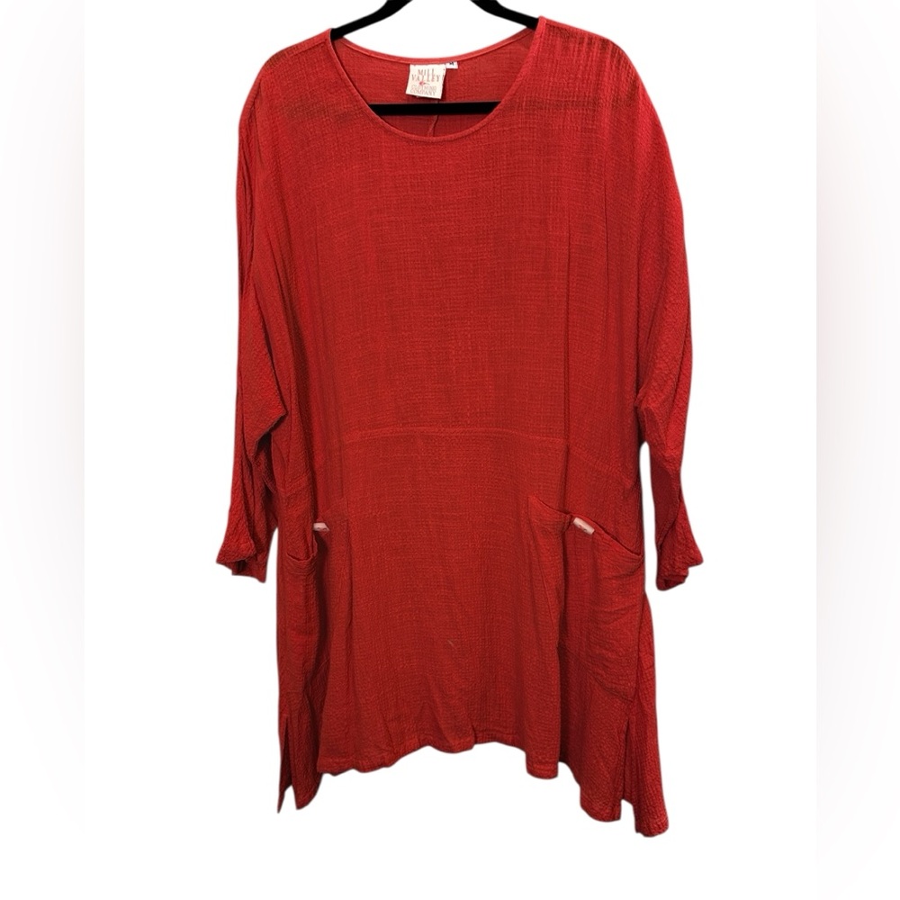 Mill Valley Clothing Women's Red Dolman Sleeve Waffle Lagenlook Flowy Tunic Sz M
